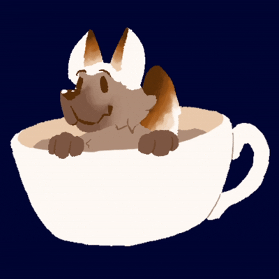 My sona, a hot chocolate dog, in a cup